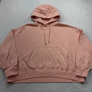 Nike Sportswear Essential Fleece Hoodie Peach Pink Womens Large Oversized Swoosh